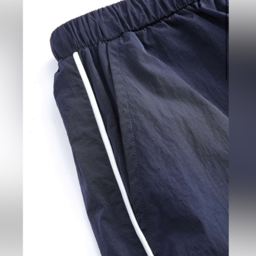 NWT Blue Baggy Parachute Pants with White Stripe